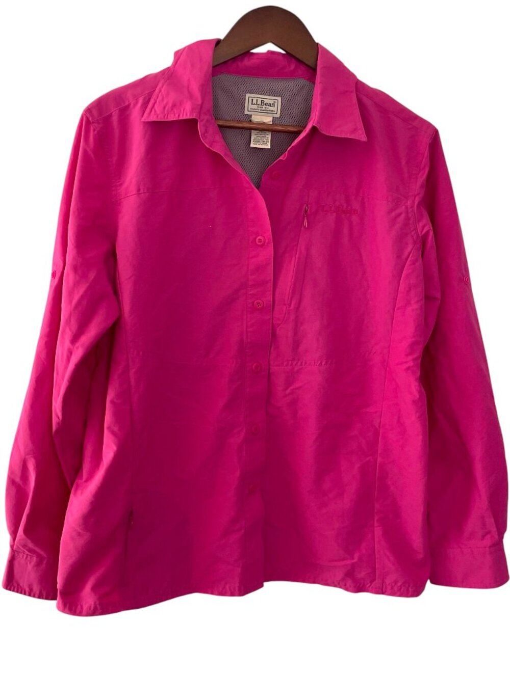LL Bean Vented Fly Fishing Button Down Shirt Large L Pink Long Sleeve Camp Top